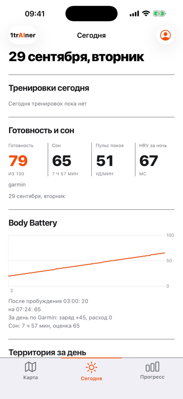 Экран «Сегодня»: готовность, сон и Body Battery